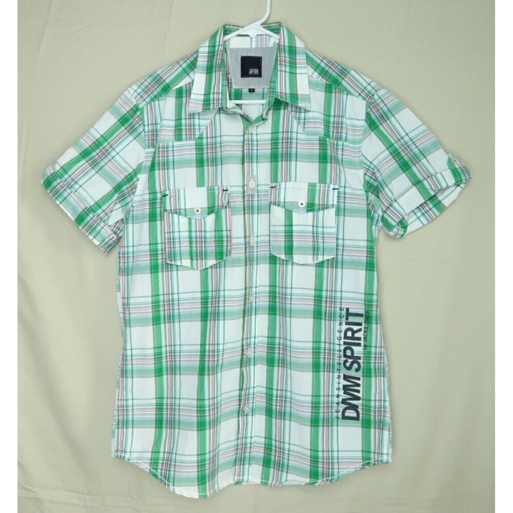 Jack and Jones Plaid Shirt Button Down White Green DNM Spirit Mens Medium